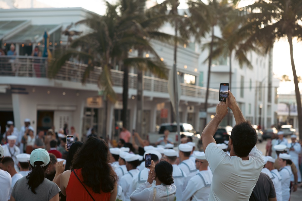 Parade goers watch U.S. Navy Sailors during Fleet Week Miami 2024