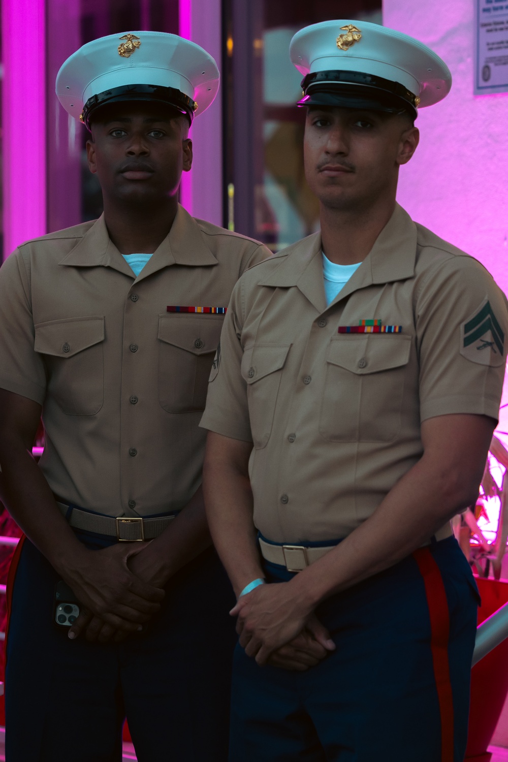 U.S. Marine Corps service members pose for a photo during Fleet Week Miami 2024