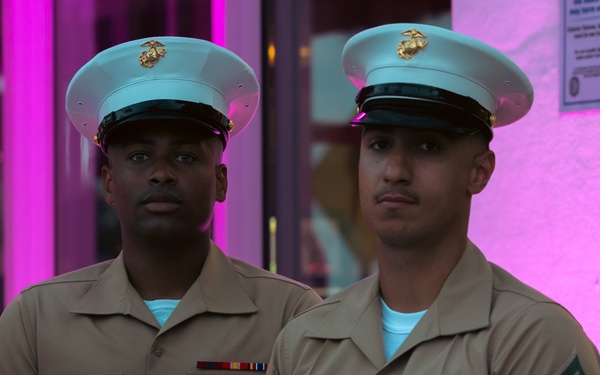 U.S. Marine Corps service members pose for a photo during Fleet Week Miami 2024