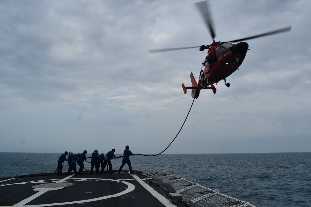 US Coast Guard Cutter Resolute conducts flight operations with Air Station Miami at sea