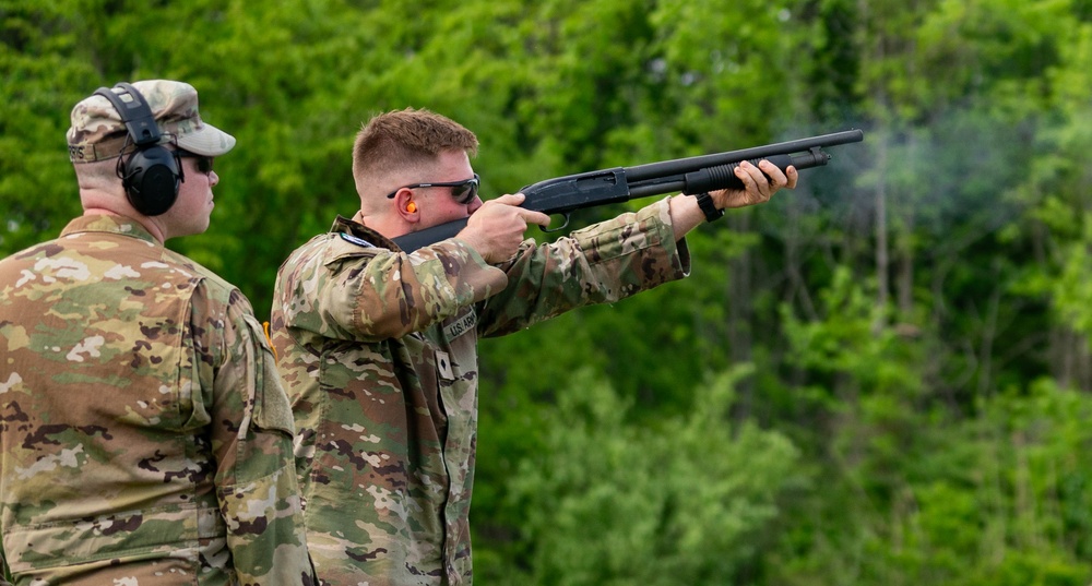 Maryland National Guard Soldier Engages Skeet Shoot Targets