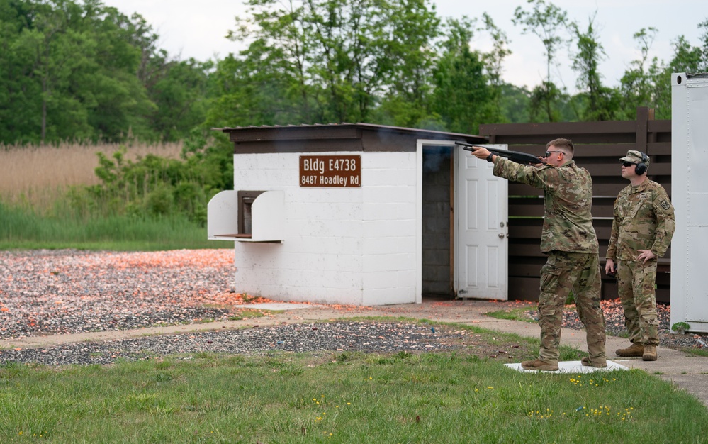 Maryland National Guard Soldier Engages Skeet Shoot Targets