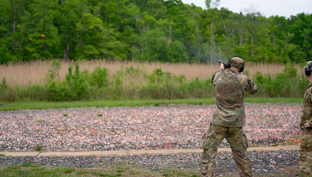 Virginia Army National Guard Soldier Engages Skeet Shoot Targets