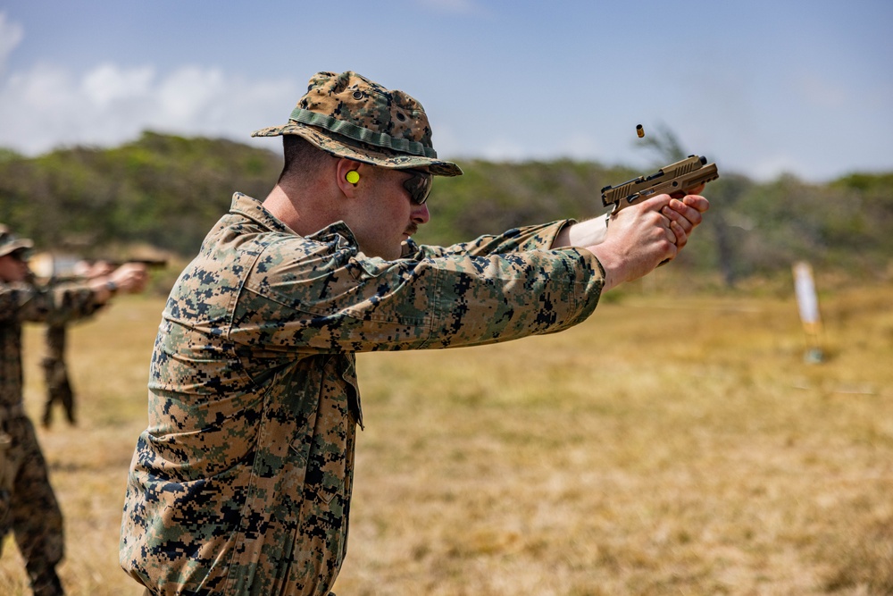 U.S. Marines and Coast Guard Maritime Interdiction Team East conduct pistol range at TRADEWINDS 24
