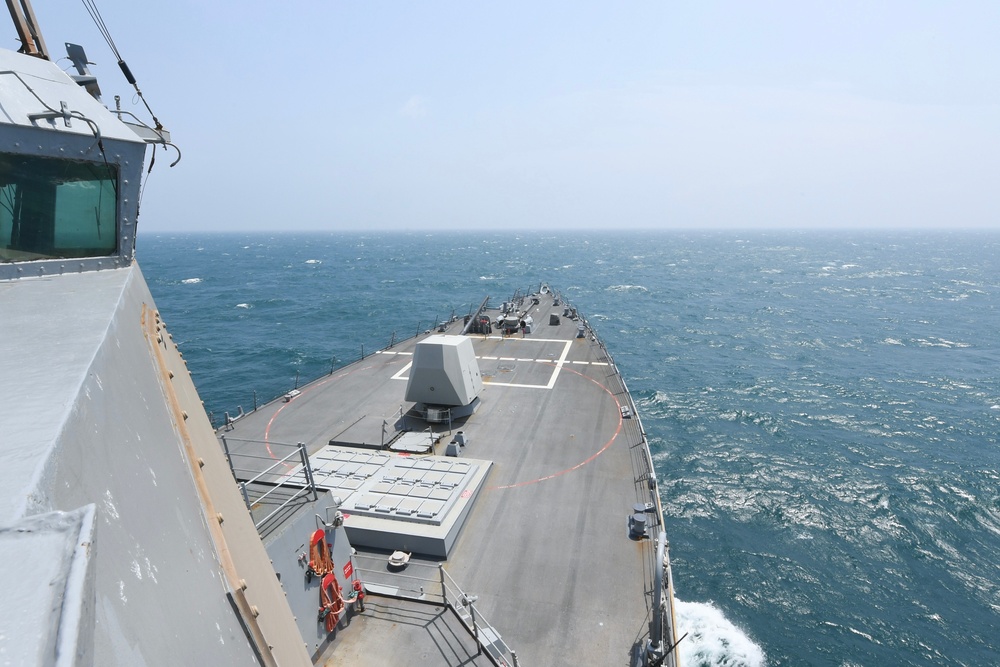 USS Halsey (DDG 97) conducts routine underway operations while transiting through the Taiwan Strait