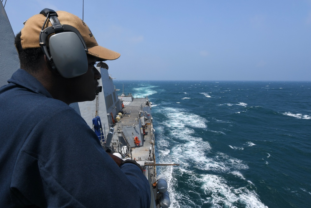 USS Halsey (DDG 97) conducts routine underway operations while transiting through the Taiwan Strait