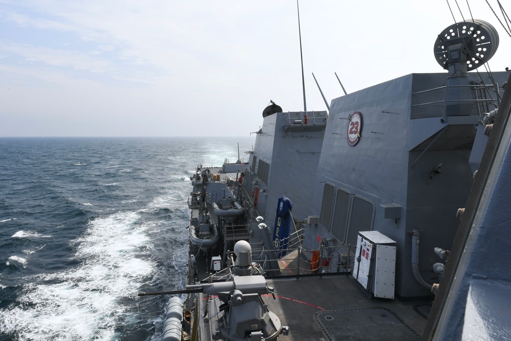 USS Halsey (DDG 97) conducts routine underway operations while transiting through the Taiwan Strait