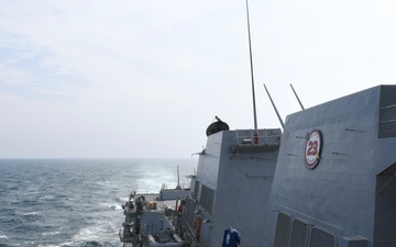 USS Halsey (DDG 97) conducts routine underway operations while transiting through the Taiwan Strait