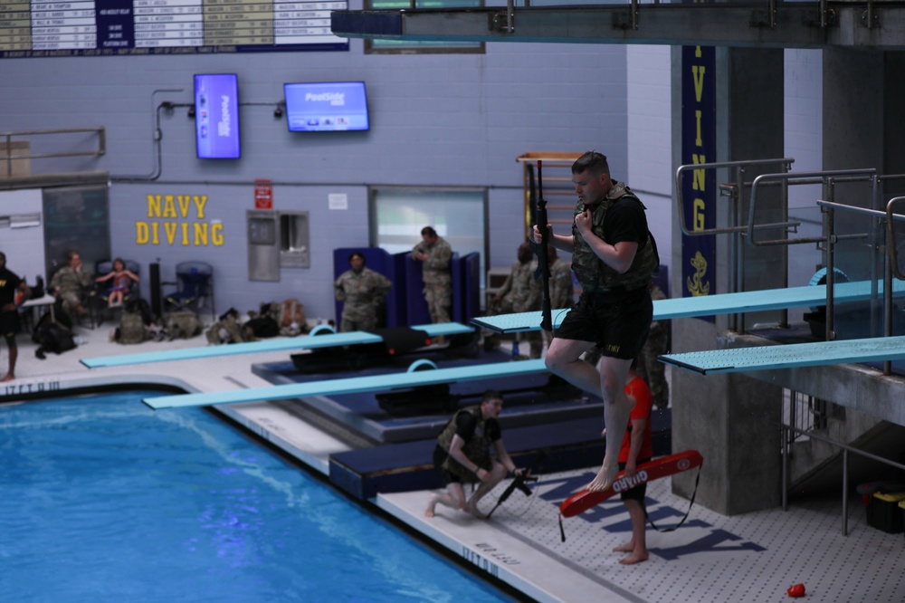 West Virginia National Guard Soldier Jumps into a Pool