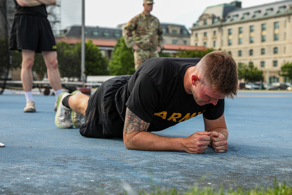 Maryland Army National Guard Soldier Holding a Plank for the Army Combat Fitness Test