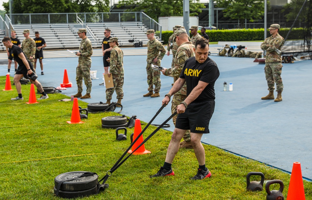 Virginia National Guard Soldier Completing the Sprint-Drag-Carry in the Army Combat Fitness Test