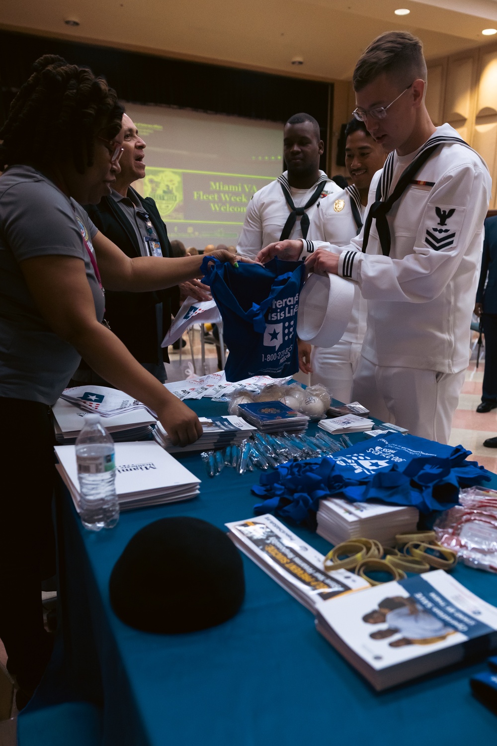 U.S. Navy Sailors interact with the staff at the Miami VA Medical Center during Fleet Week Miami 2024