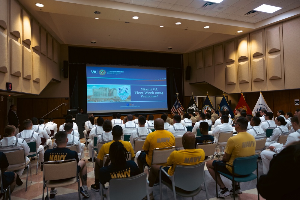 U.S. Navy and Marine Corps service members learn about veterans' resources during Fleet Week Miami 2024