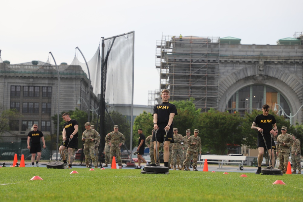 Competitors Complete the Sprint-Drag-Carry in the ACFT