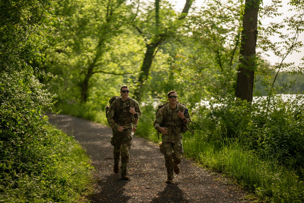 Pennsylvania Army National Guard Soldier rucks during Region 2 Best Warrior Competition