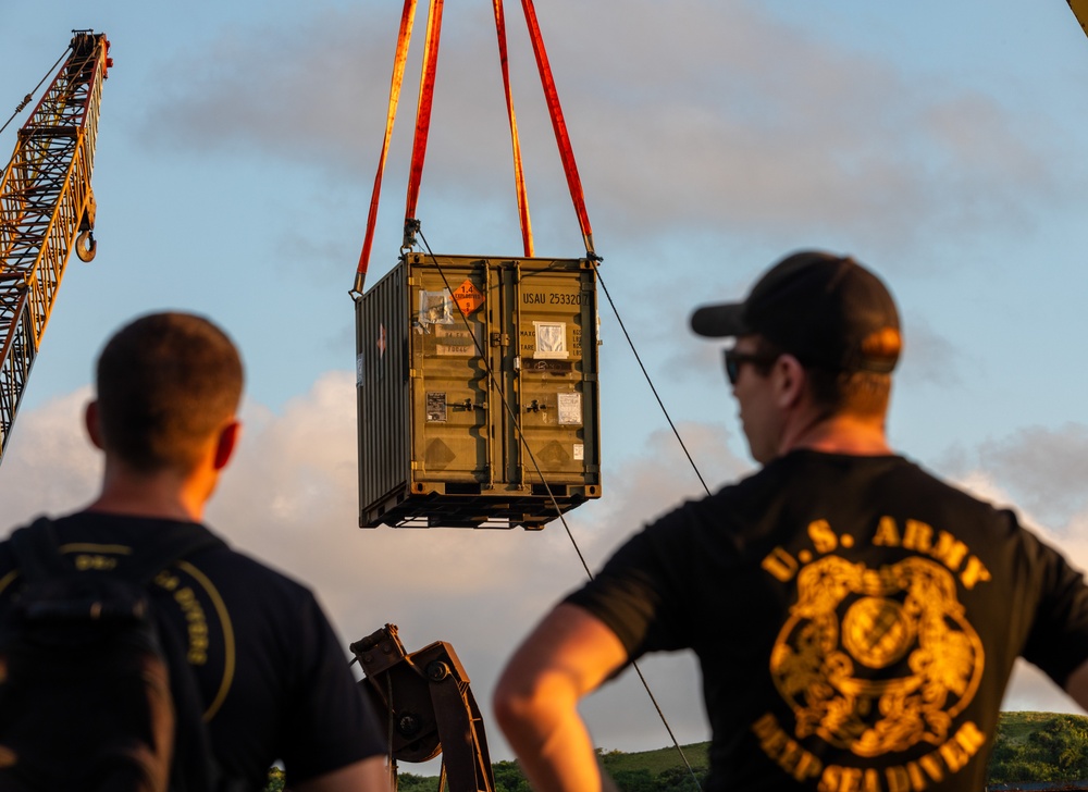 Balikatan 24: U.S. Army Divers Unload Equipment from Cargo Ship