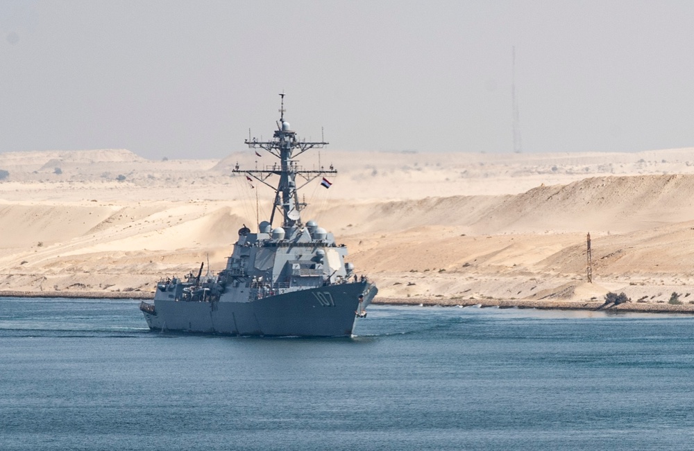 The Dwight D. Eisenhower Carrier Strike Group transits the Suez Canal