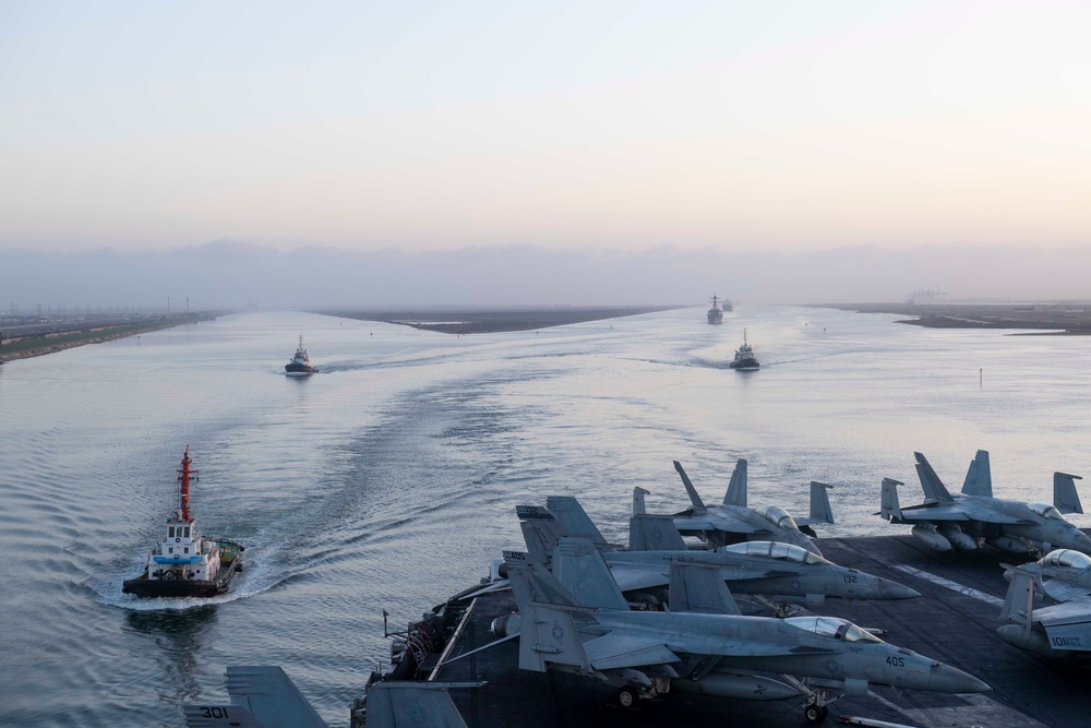 The Dwight D. Eisenhower Carrier Strike Group transits the Suez Canal