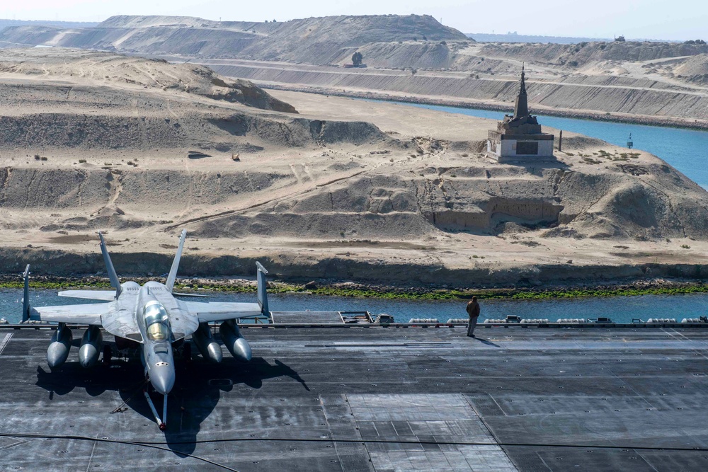 The Dwight D. Eisenhower Carrier Strike Group transits the Suez Canal