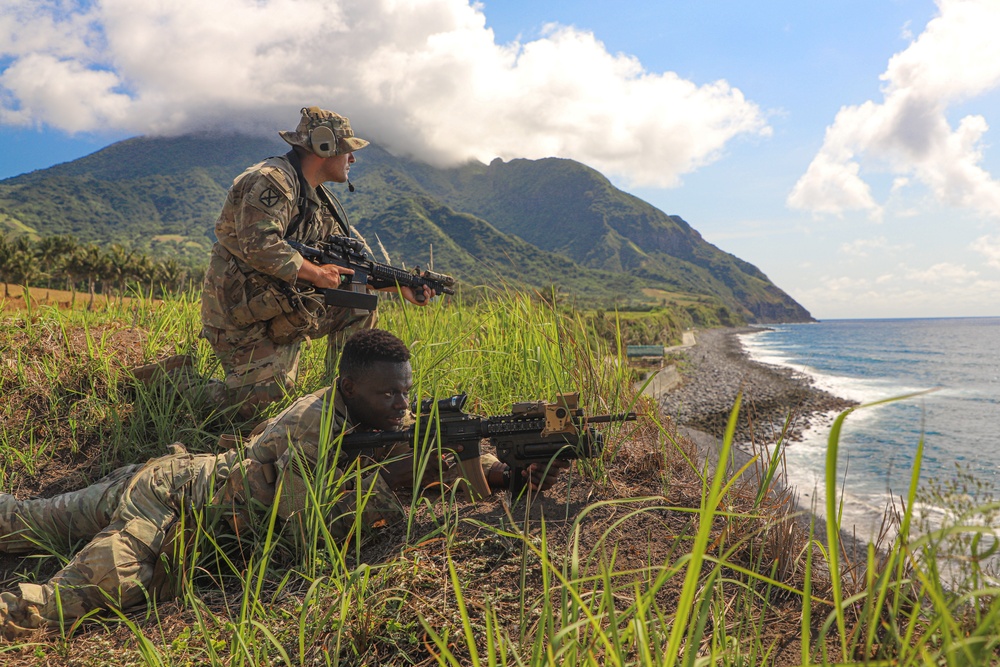 Balikatan 24: 2nd Battalion, 27th Infantry Regiment, 3rd Infantry Brigade Combat Team, 25th Infantry Division pulls security with soldiers from the Philippine Army, 7th Infantry Division