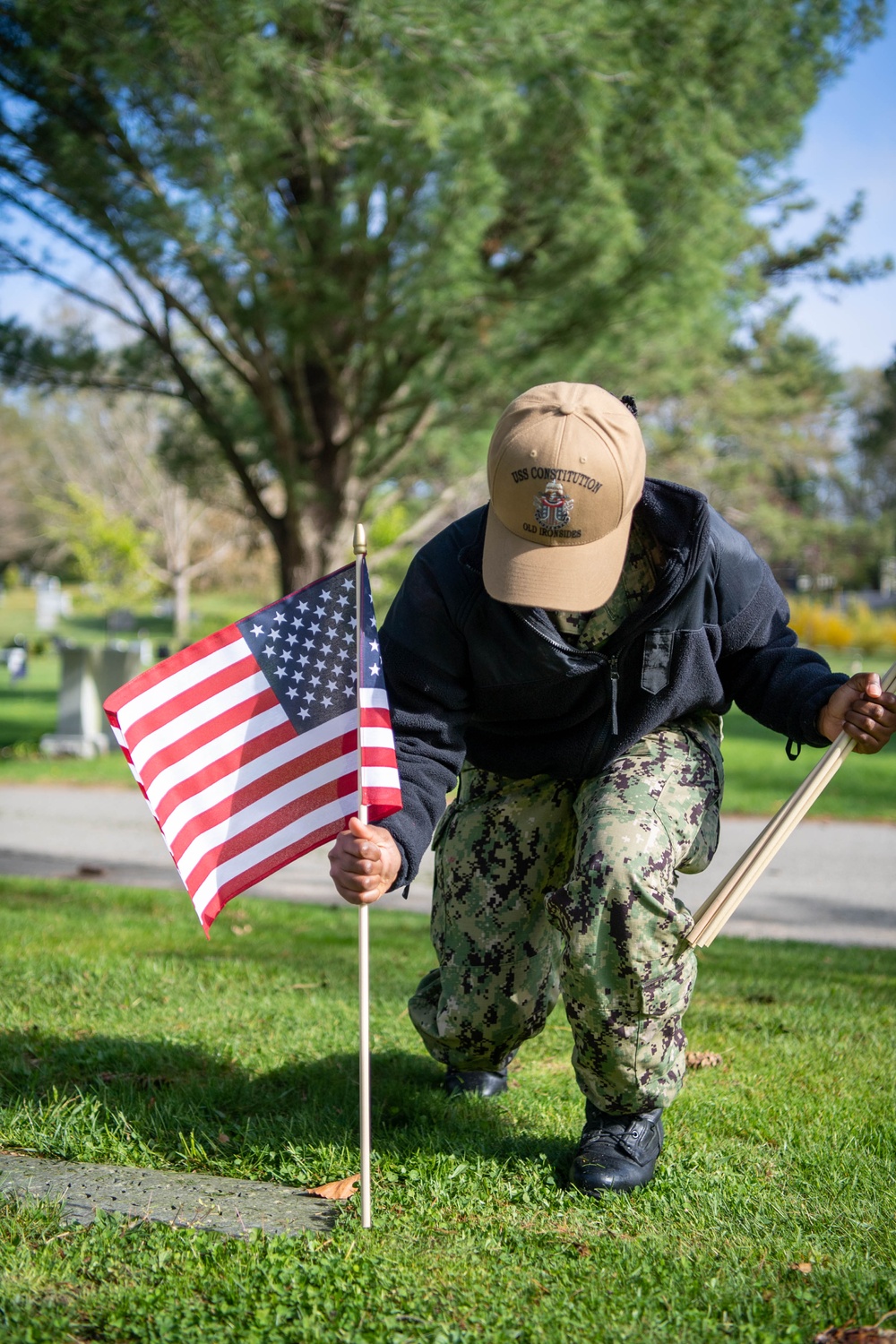 USS Constitution Sailors plant flags for Memorial Day