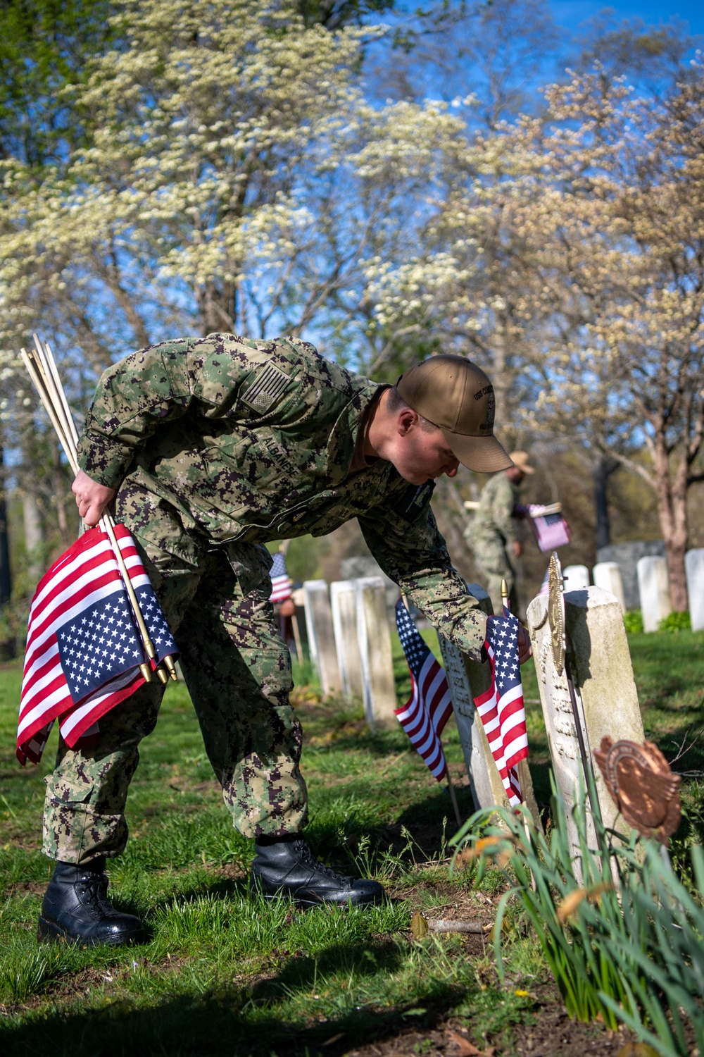 USS Constitution Sailors plant flags for Memorial Day