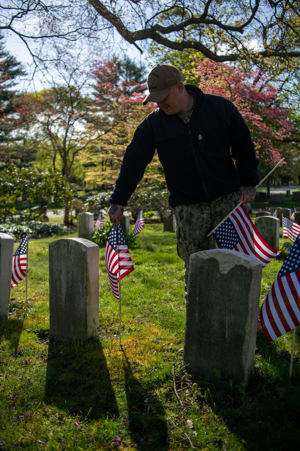 USS Constitution Sailors plant flags for Memorial Day