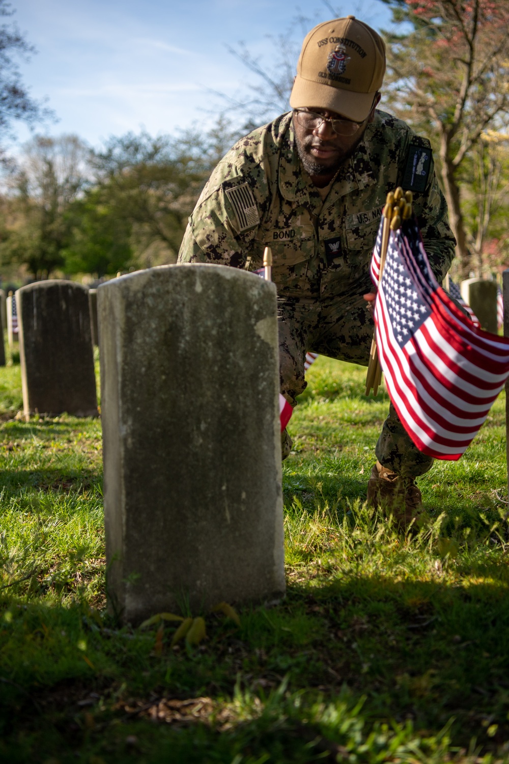USS Constitution Sailors plant flags for Memorial Day