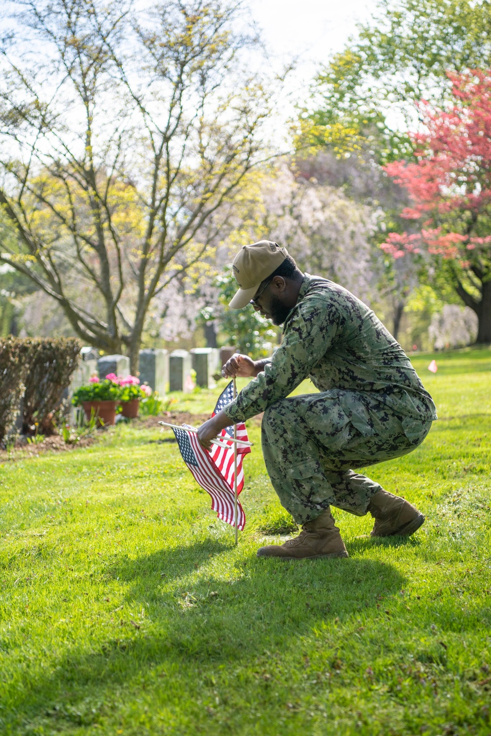 USS Constitution Sailors plant flags for Memorial Day