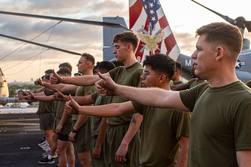 U.S. Marines Conduct Early Morning Physical Training on USS Bataan (LHD 5) During Fleet Week Miami 2024