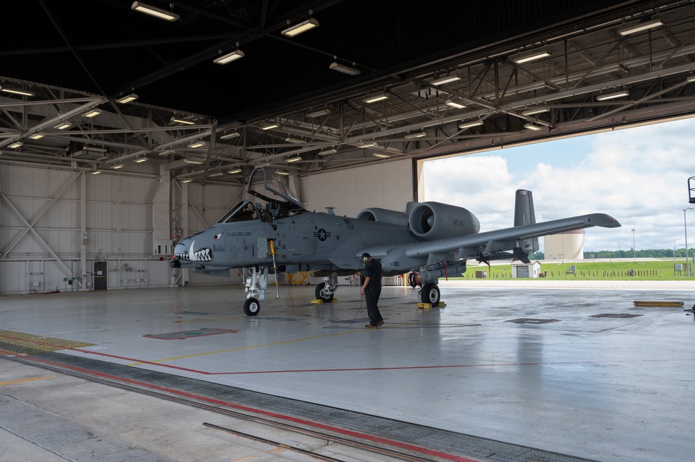 A-10 Thunderbolt generates from B-2 Spirit hangar