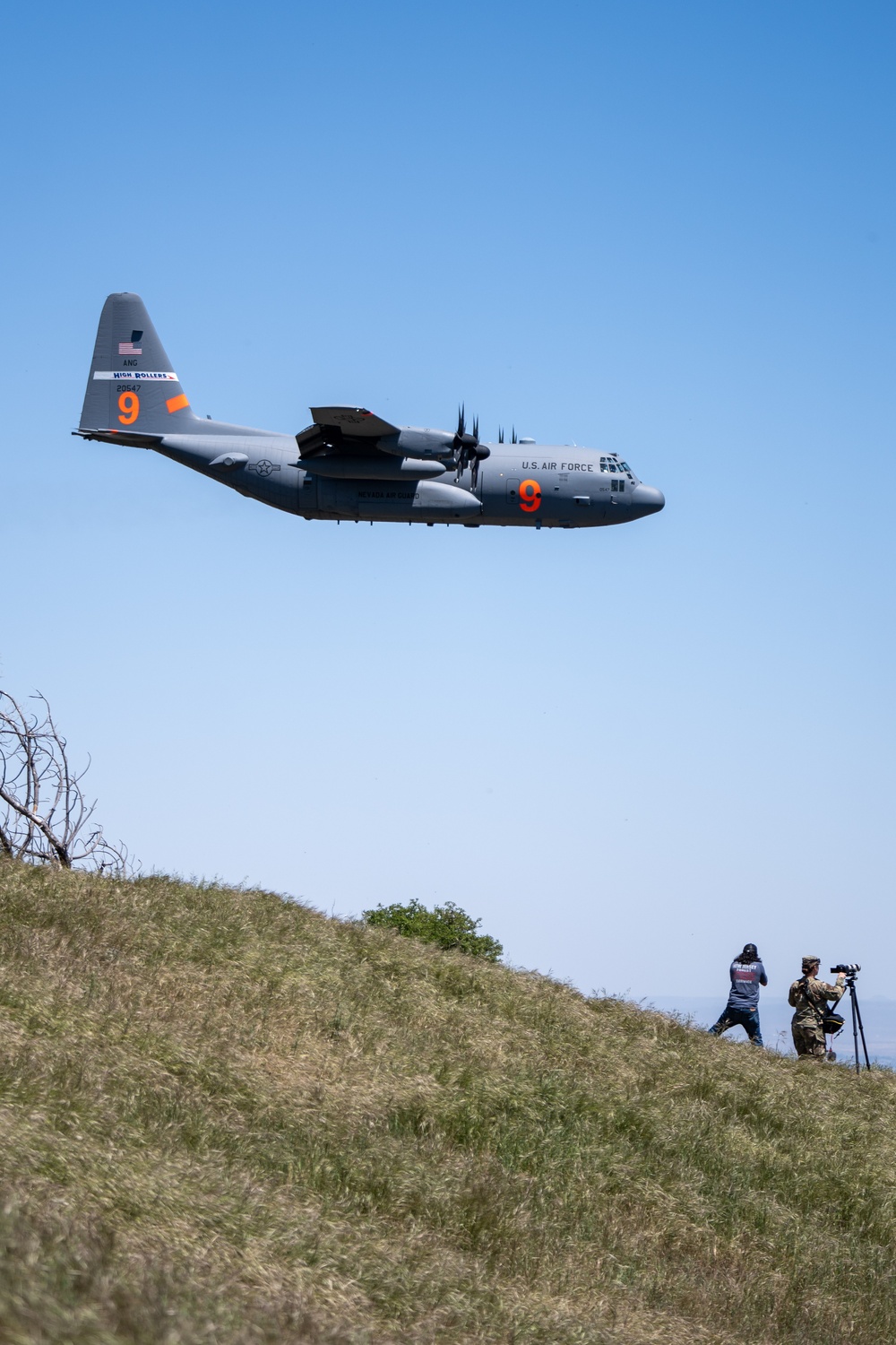 A C-130 (MAFFS 9) from Nevada Air National Guard's 152nd Airlift Wing during Modular Airborne Fire Fighting System (MAFFS) Spring Training 2024