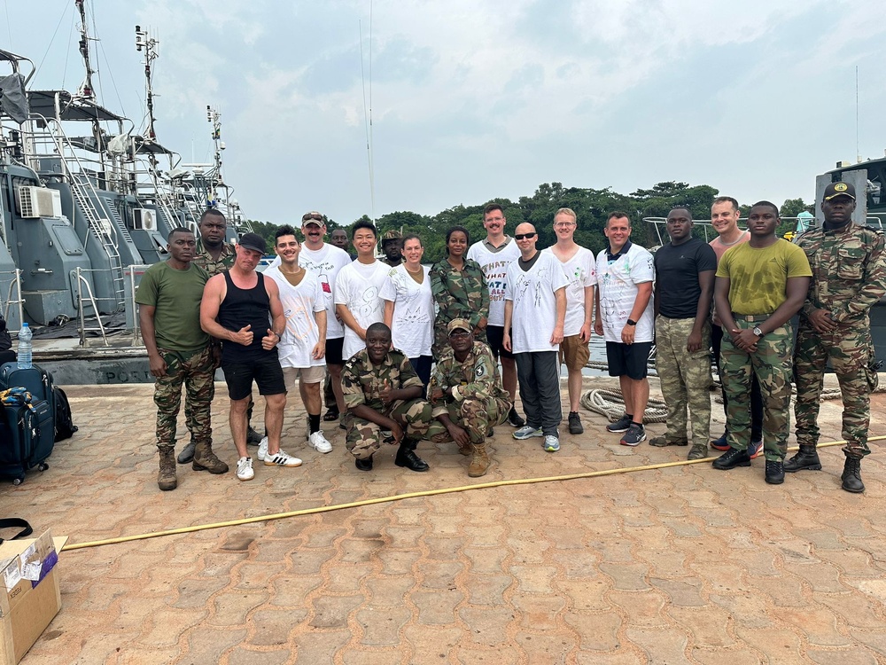 U.S. Navy Sailors cross the equator with Gabonese Navy