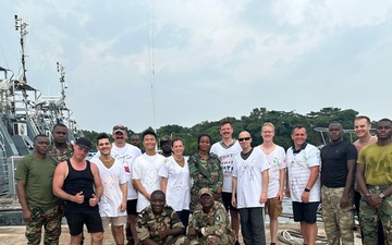 Across the hemispheres: NAVEUR-NAVAF Band crosses the equator with the Gabonese Navy