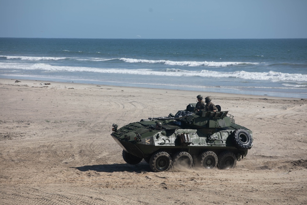 1st LAR Bn. offloads from LCACs during reconnaissance field exercise