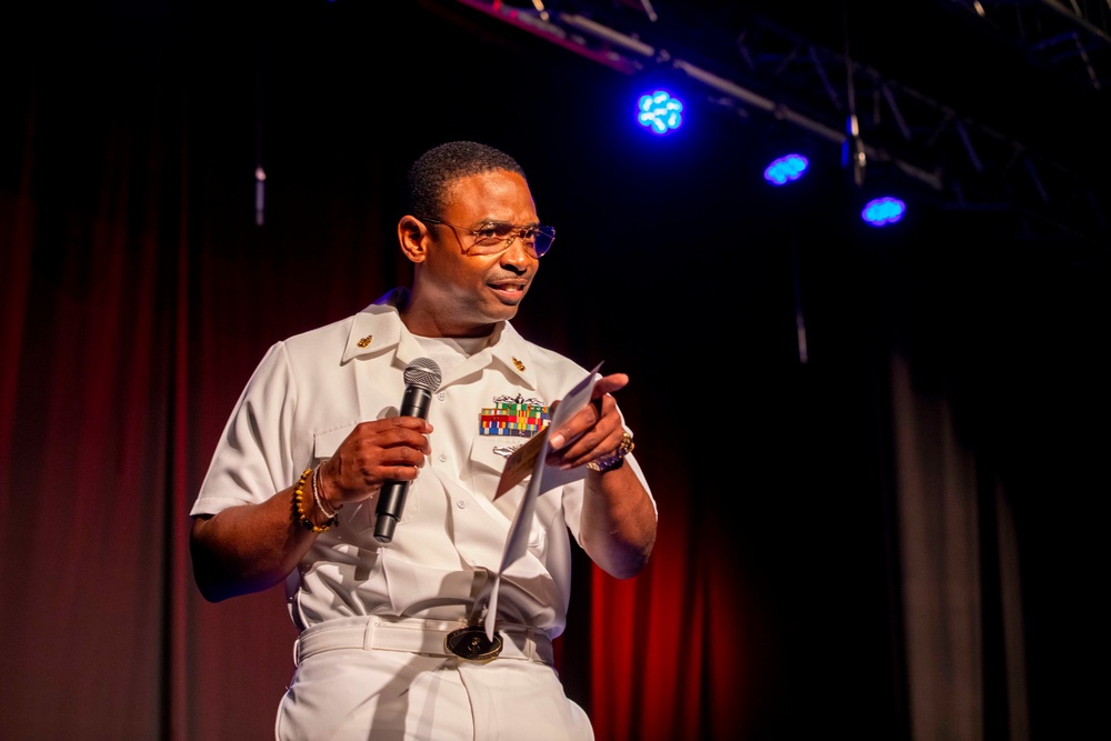 U.S. maritime service members participate in a salsa competition in Miami’s historic Tower Theater