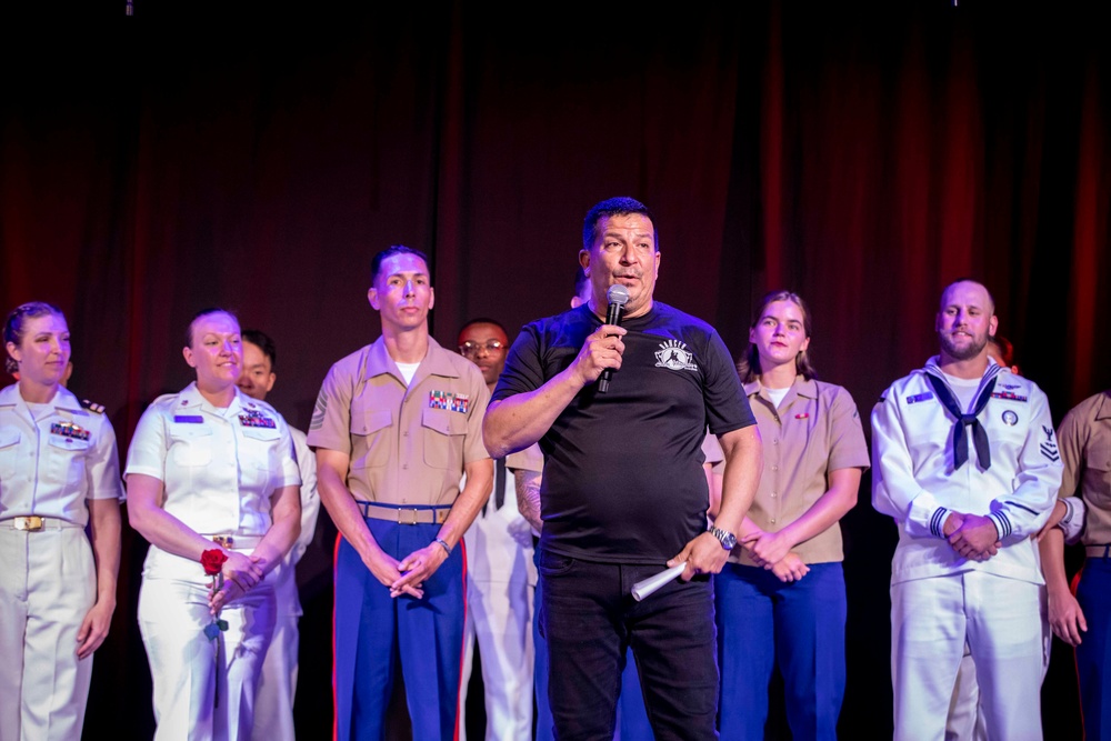 U.S. maritime service members participate in a salsa competition in Miami’s historic Tower Theater