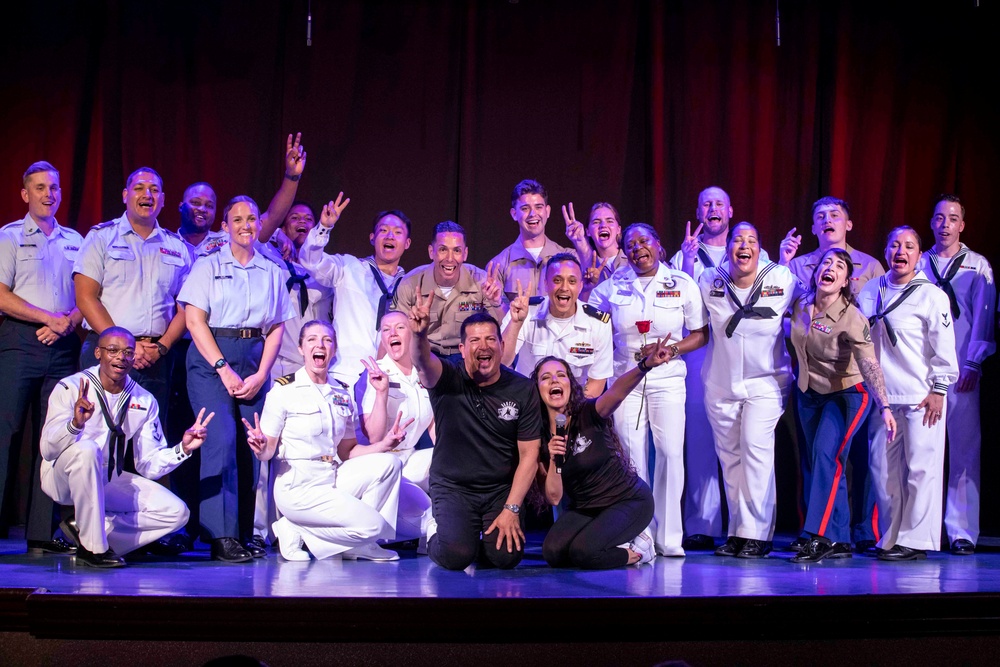 U.S. maritime service members participate in a salsa competition in Miami’s historic Tower Theater