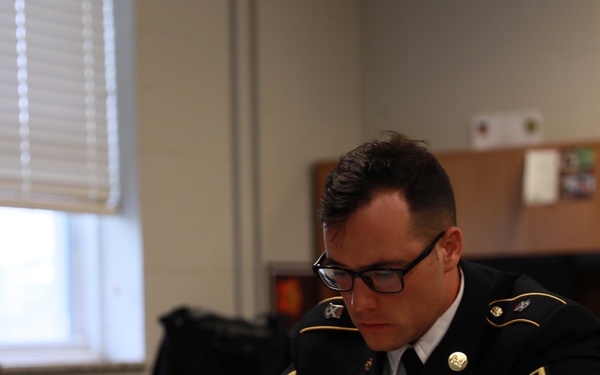 Virginia Army National Guardsman completes Written Test in Appearance Board during Region II Best Warrior Competition