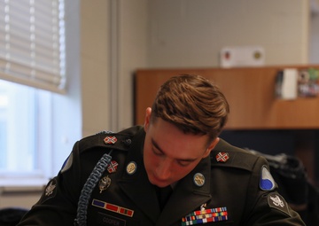 Virginia Army National Guardsman Completes Written Test during Region 2 Best Warrior Competition