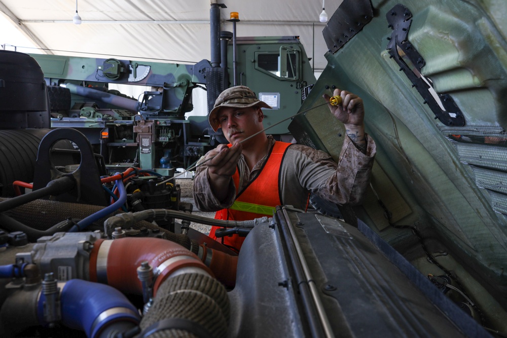 U.S. Marines Conduct Maintenance on Tactical Vehicles in Preparation for NF 24