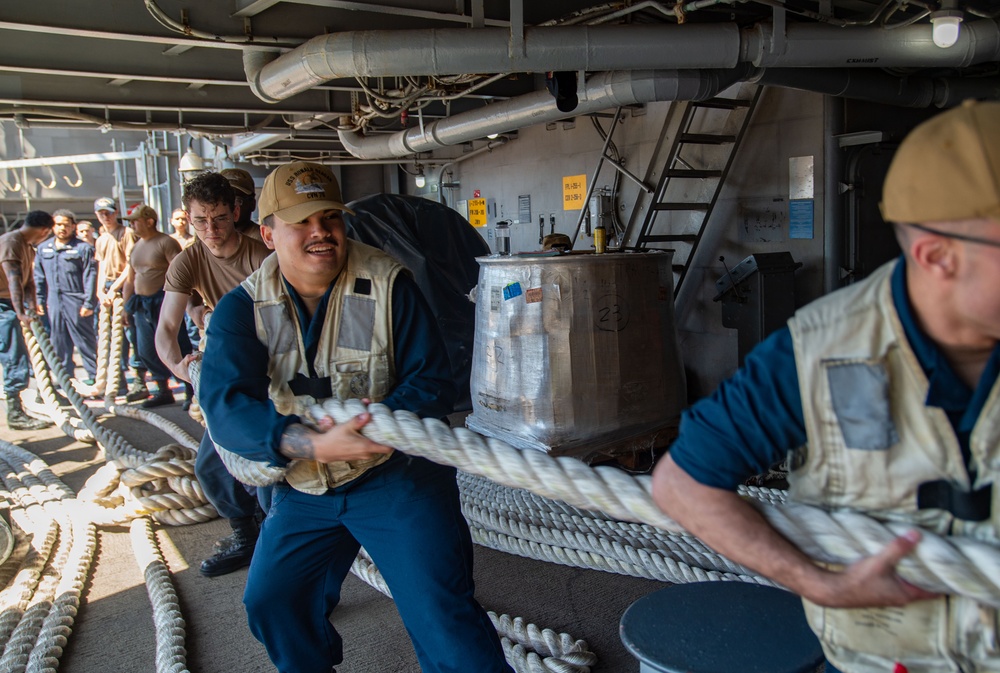 USS Ronald Reagan (CVN 76) Sailors prepare to depart Yokosuka, Japan