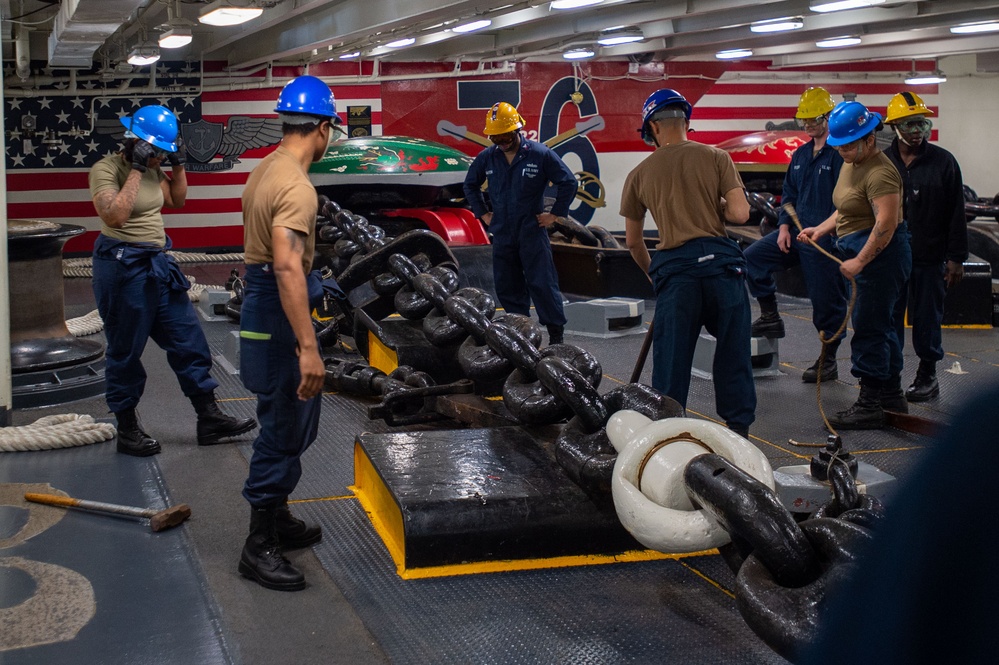 USS Ronald Reagan (CVN 76) Sailors prepare to depart Yokosuka, Japan