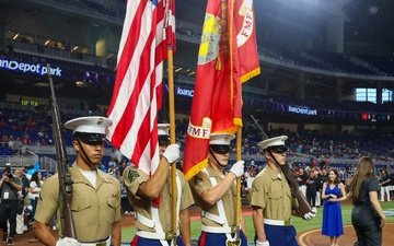 Marines and Sailors attend Marlins baseball game during Fleet Week Miami