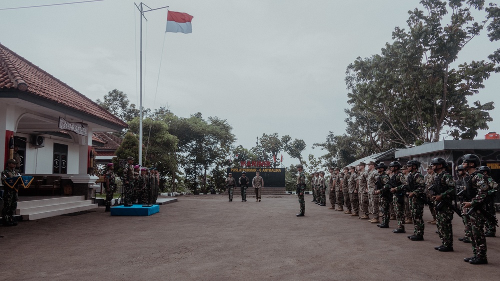 Members of Indonesian Korps Marinir, 1st Recon Bn. Marines participate in opening ceremony for reconnaissance exchange