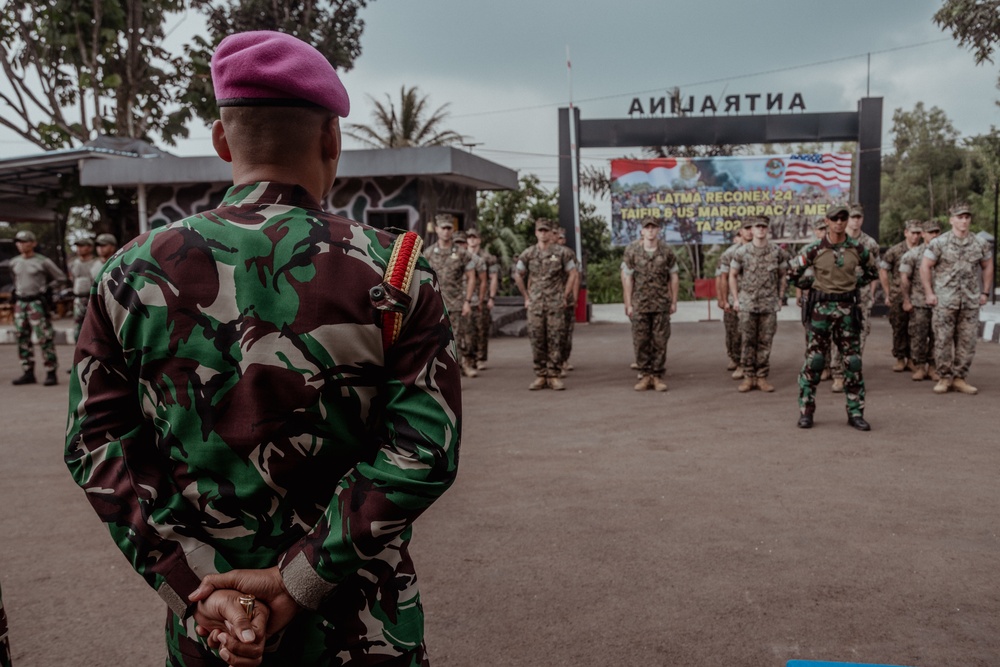 Members of Indonesian Korps Marinir, 1st Recon Bn. Marines participate in opening ceremony for reconnaissance exchange