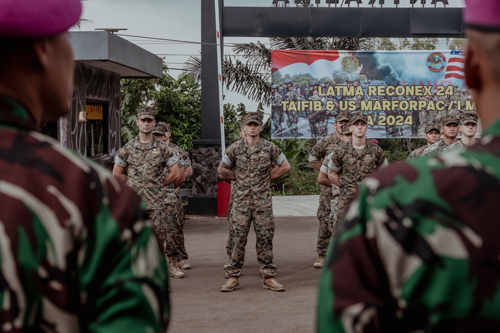 Members of Indonesian Korps Marinir, 1st Recon Bn. Marines participate in opening ceremony for reconnaissance exchange