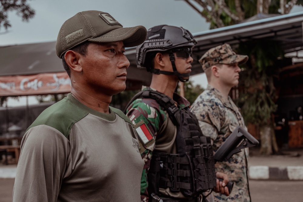 Members of Indonesian Korps Marinir, 1st Recon Bn. Marines participate in opening ceremony for reconnaissance exchange