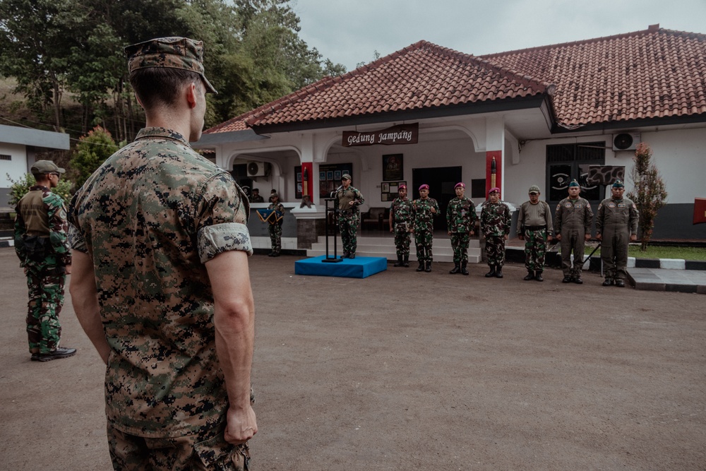 Members of Indonesian Korps Marinir, 1st Recon Bn. Marines participate in opening ceremony for reconnaissance exchange