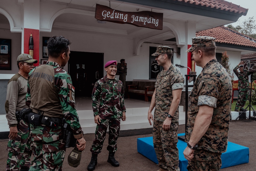 Members of Indonesian Korps Marinir, 1st Recon Bn. Marines participate in opening ceremony for reconnaissance exchange